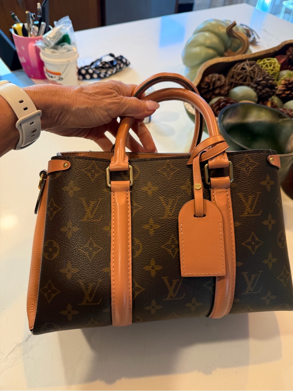 Louis Vuitton Monogram Canvas Brown with Tan Leather Satchel